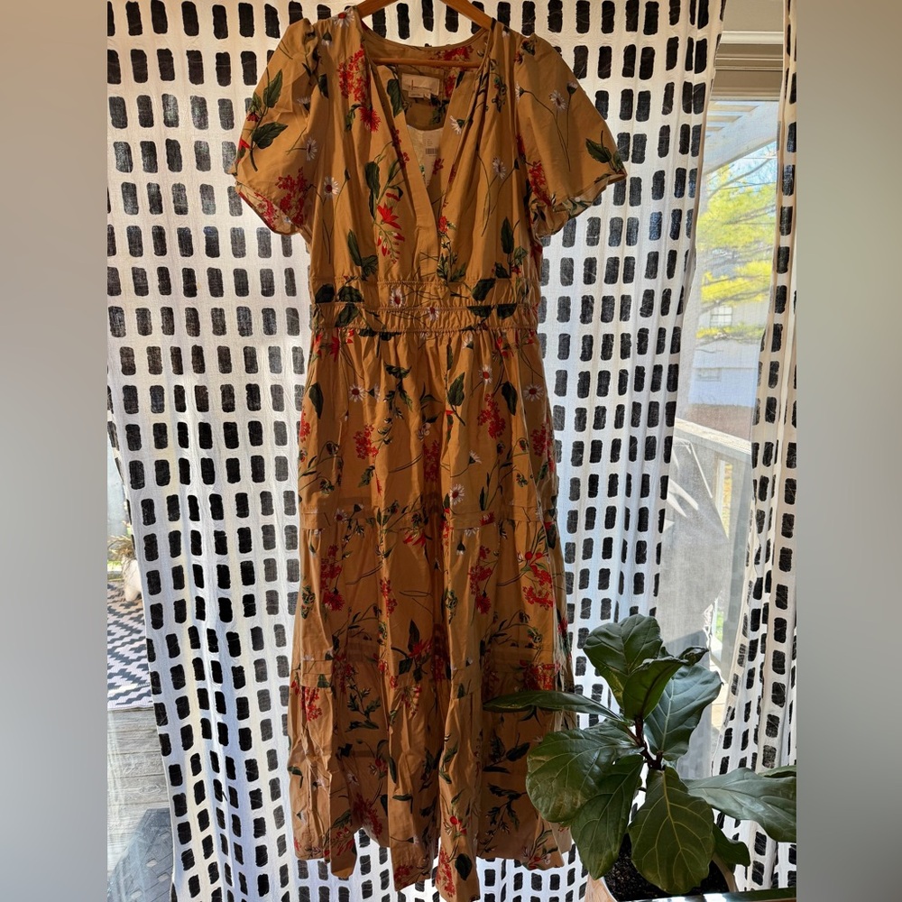 Anthropologie Somerset Floral Tan Maxi Dress
